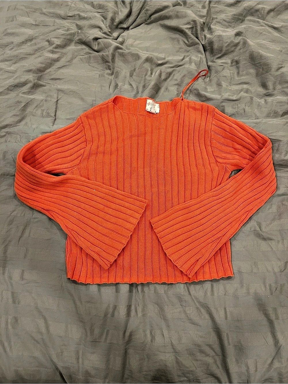 Orange Knit Bell Sleeve Sweater
